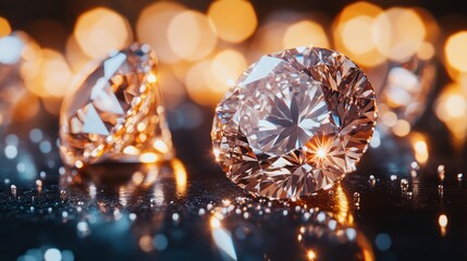 Fototapeta premium Sparkling diamonds on dark background. (3)