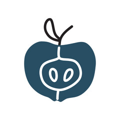 Apple half doodle icon hand drawn in a modern minimalistic style isolated on white background. Vector illustration