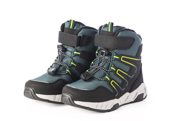 Winter kids shoes, children snow boots  for boys oysisolated on white