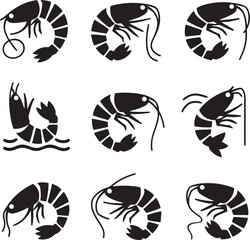Silhouette shrimp icon vector illustration set collection