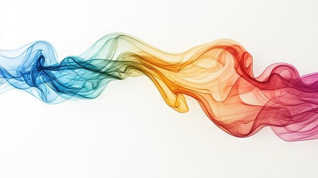   A multicolored wave of smoke on a white background, shaped like a wave