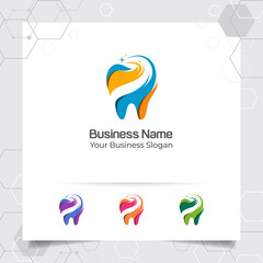 Dental logo dentist vector design with concept of modern colorful tooth icon . Dental care for hospital, doctor, clinic, and health.