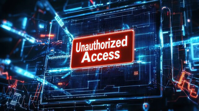 Warning message indicates unauthorized access during a cyber attack on a digital system