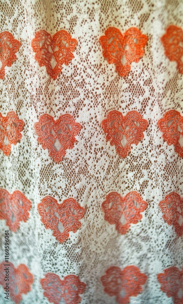 Poster delicate lace overlay featuring intricate heart patterns in soft tones and textures ideal for romant