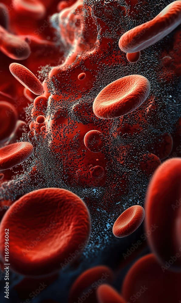 Poster microscopic view of red blood cells showcasing their structure and importance in the circulatory sys
