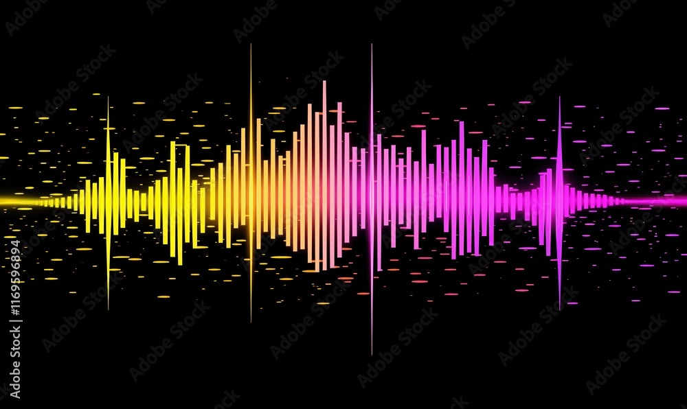 Poster sound wave symbol of equaliser displaying vibrant gradient colors on a black background
