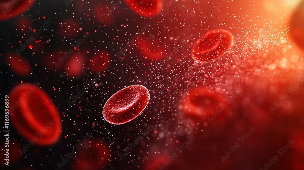 Poster microscopic view of red blood cells flowing through plasma in a vein showcasing oxygen movement and 