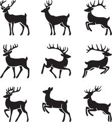 Silhouette deer icon vector set collection