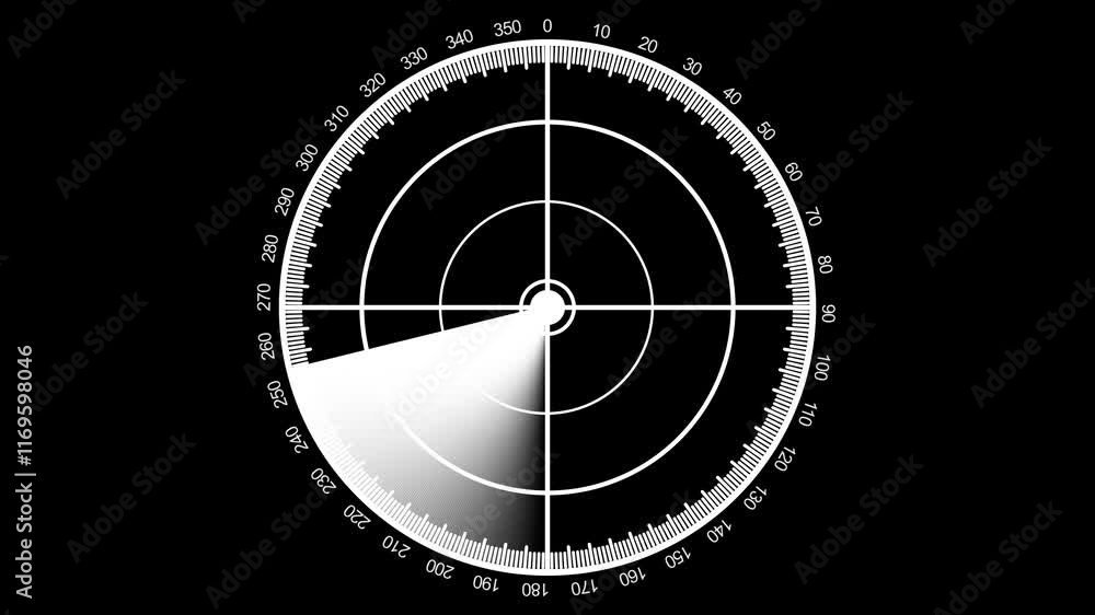 Poster radar screen animation on black background. signal transmitted sonar radar. radar point to detect en