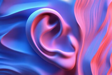 Ear, textured surface, vibrant, pink, blue.