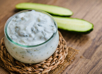 Traditional Greek sauce tzatziki with yogurt and cucumber