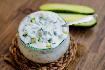 Traditional Greek sauce tzatziki with yogurt and cucumber