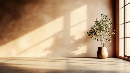 Mocha mousse metallic finish enhancing a bright, serene interior with sunlight and greenery