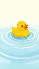 Cheerful Rubber Duck Floating on Water