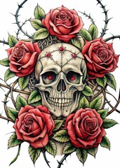 tatoo red roses on black background