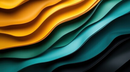 Obraz premium This vibrant image features smoothly flowing waves in shades of yellow, teal, and black, creating an engaging abstract composition rich in color and texture.
