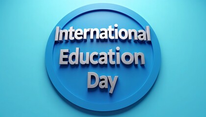 International Education Day text in modern 3D design on vibrant blue circular background