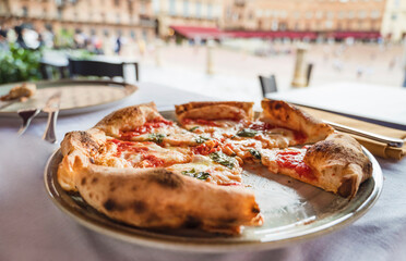 Italian margarita pizza in a restaurant 