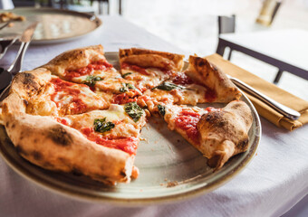 Italian margarita pizza in a restaurant 