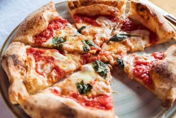 Italian margarita pizza in a restaurant 