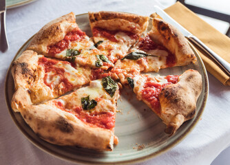 Italian margarita pizza in a restaurant 