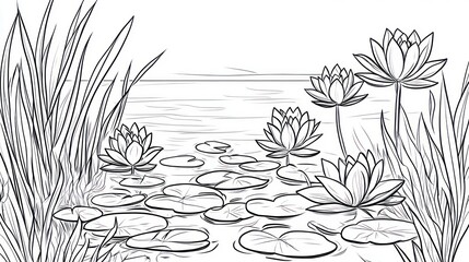 Fototapeta premium Water Lilies Bloom Serenely in a Peaceful Pond Scene