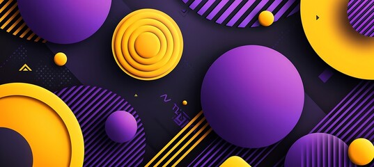 Obraz premium A collection of purple and yellow geometric shapes against a dark, abstract black background creates a dynamic, stylish visual perfect for modern design aesthetics