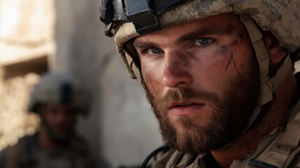 Intense Portrait in Dramatic Combat Scene