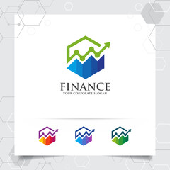 Business finance logo design with arrow vector and statistic symbol for investment ,data analyst ,financial company.