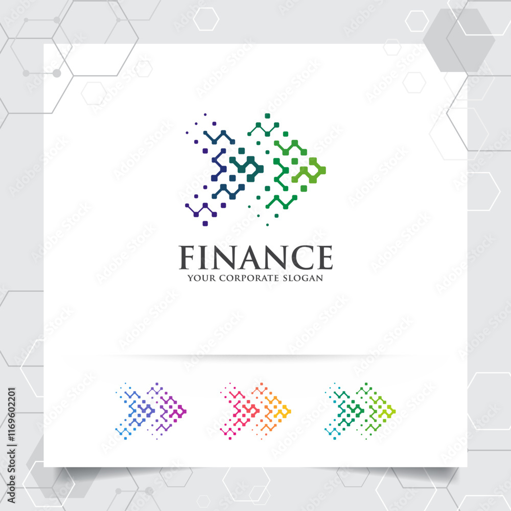 Poster business finance logo design with arrow vector and statistic symbol for investment ,data analyst ,fi