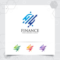 Business finance logo design with arrow vector and statistic symbol for investment ,data analyst ,financial company.