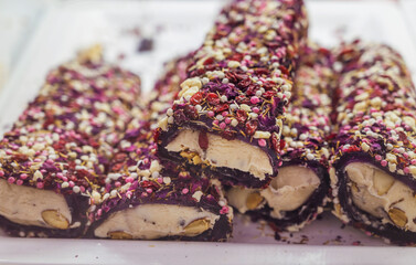 Turkish traditional lokum sweet delight with red fruits
