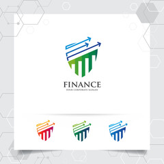 Business finance logo design with arrow vector and statistic symbol for investment ,data analyst ,financial company.