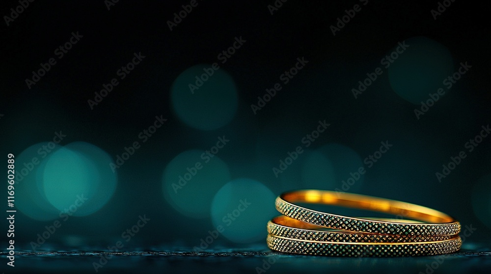 Poster a pair of golden rings resting atop a dark background with a hazy foreground