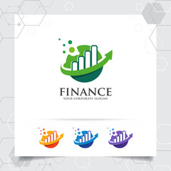 Finance logo marketing design with arrow vector and statistic symbol for investment ,data analyst ,financial company.
