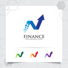 Finance logo marketing design with arrow vector and statistic symbol for investment ,data analyst ,financial company.