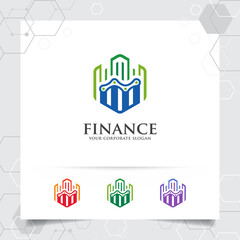 Finance logo marketing design with arrow vector and statistic symbol for investment ,data analyst ,financial company.