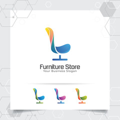 Furniture logo design in modern color style with gradient. A chair vector illustration.