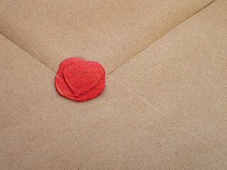 Love Letter brown paper envelope sealed with the heart shaped red wax seal