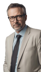 Portrait of a confident businessman middle-aged isolated on transparent background vertical