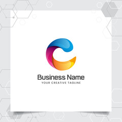 Digital logo letter C design vector with modern colorful pixel for technology, software, studio, app, and business.