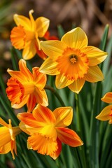 Fototapeta premium Bright Orange and Yellow Daffodils in Bloom