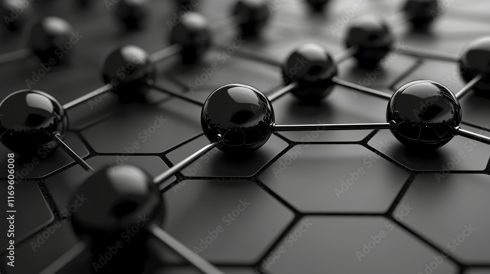 Poster black spheres connected by lines represent nodes and connections in network planning, symbolizing a 