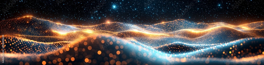 Poster an abstract visualization of data connections with each dot symbolizing a node rendered in vibrant t
