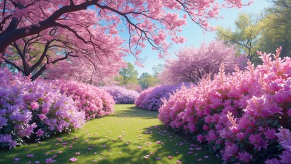 Enchanted Spring Garden- Pink Blossoms and Cherry Trees