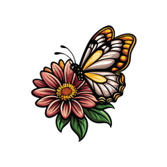 A vector illustration of a butterfly perched on a flower.