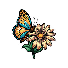 Vector illustration of a butterfly perched on a flower, showcasing intricate details and vibrant colors.