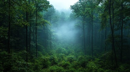 Fototapeta premium A forest brimming with many trees and a central bench nestled amidst it all