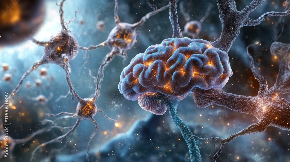 Poster Illuminated Brain Neurons Firing Synaptic Connections