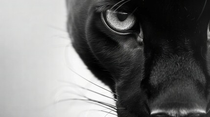   A close-up of a black cat's face with one eye fully closed and the other half slightly closed
